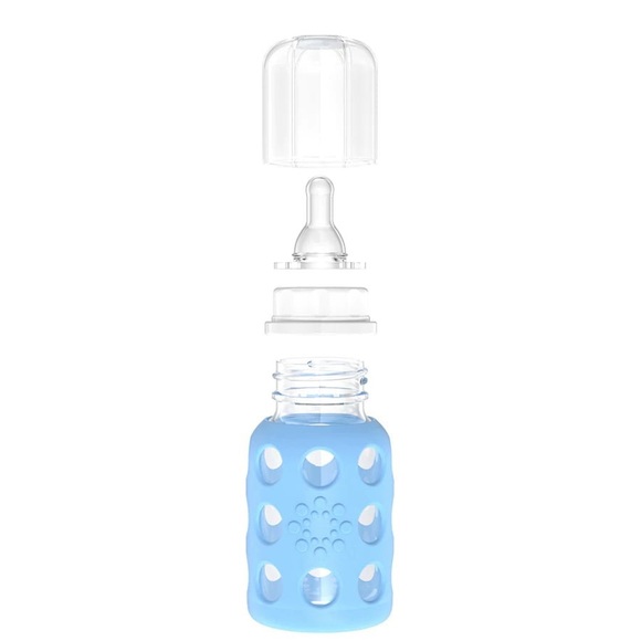 LIFE FACTORY 4 oz Glass Baby Bottle With Protective Sleeve Blue BPA Free 120 ml - Picture 2 of 2